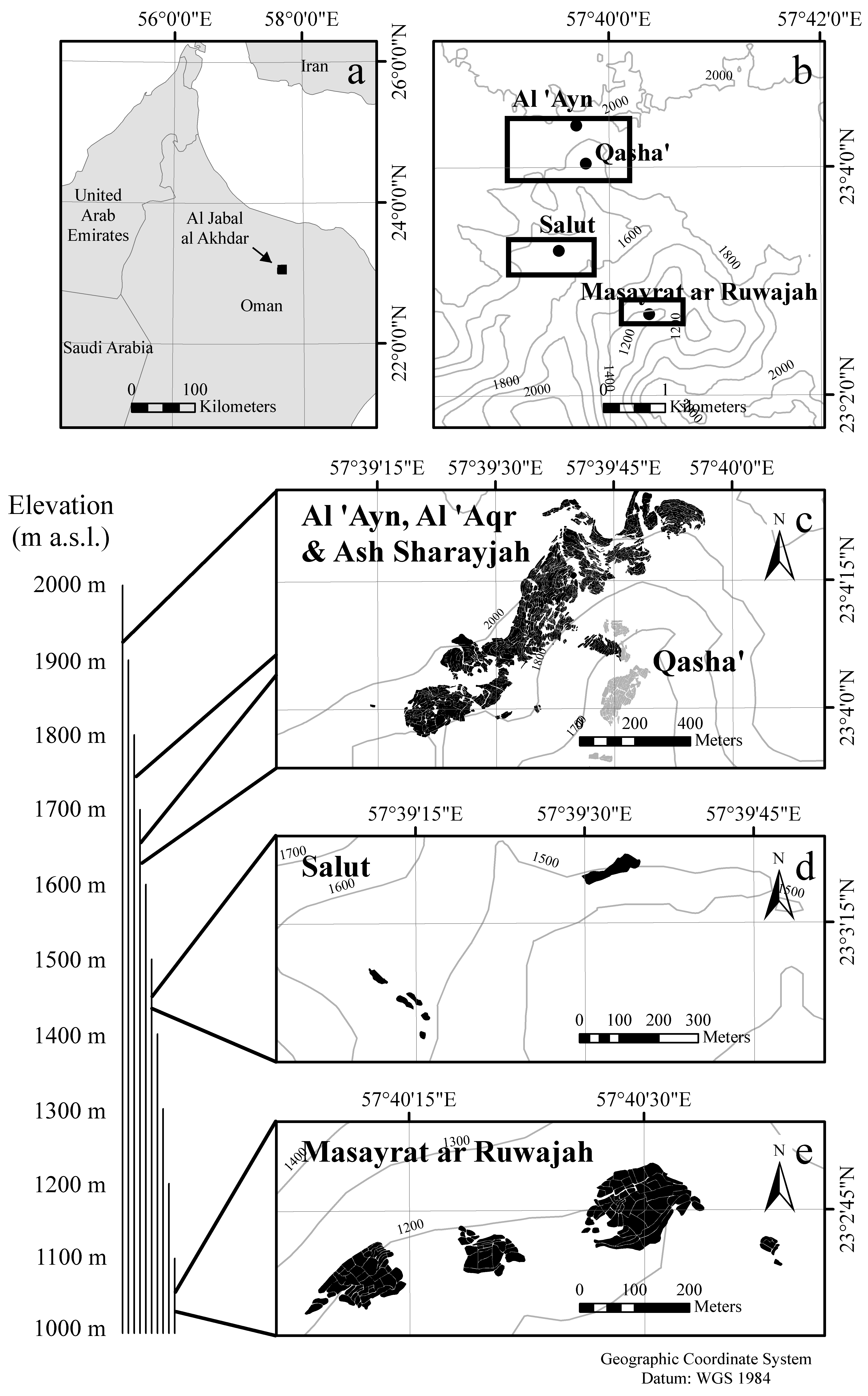 Map of oasis systems in Al Jabal Al Akhdar, Oman